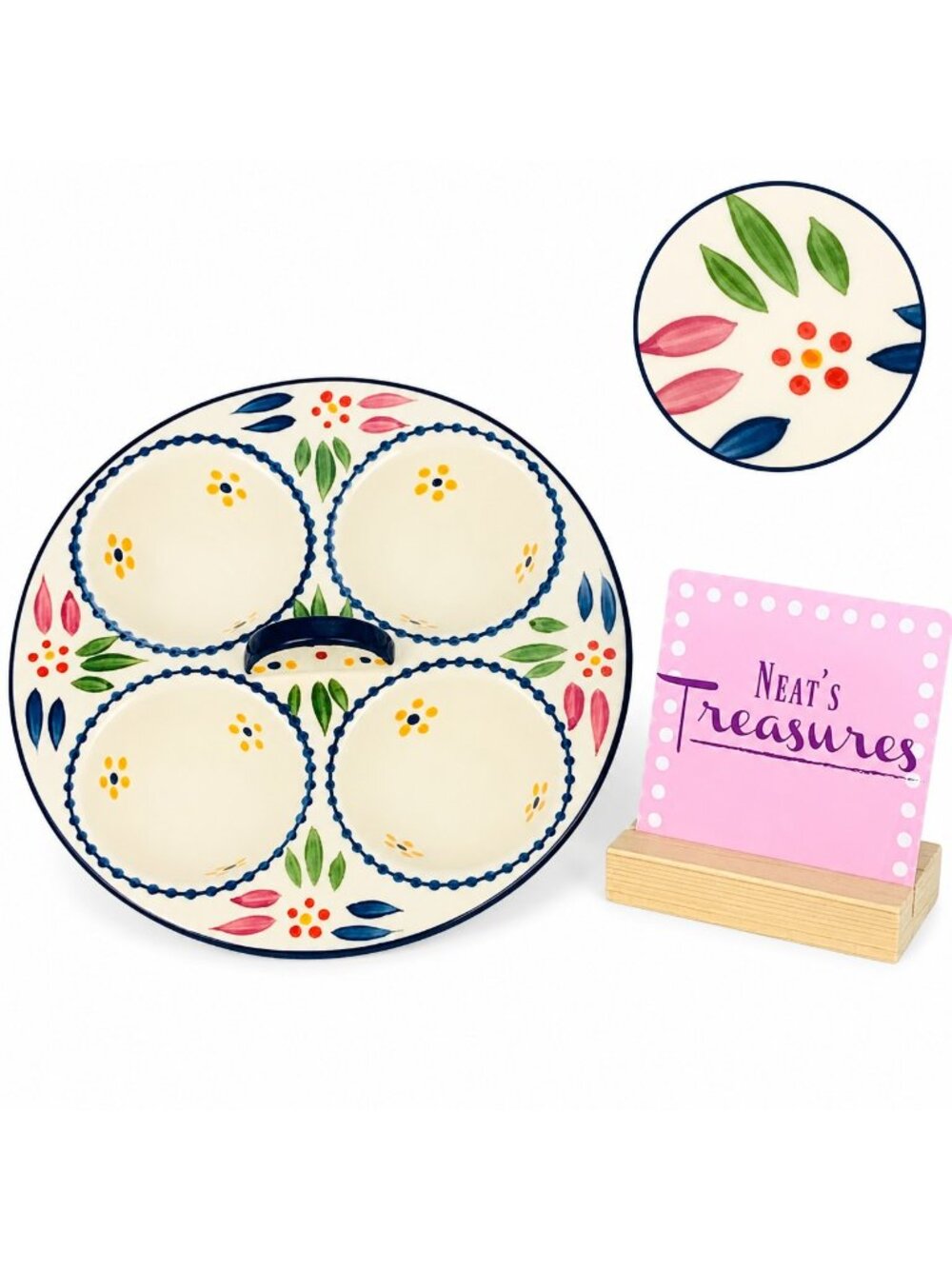 Temptations Ovenware Tara OLD WORLD CONFETTI  4 Section Condiment Dip Tray Dish